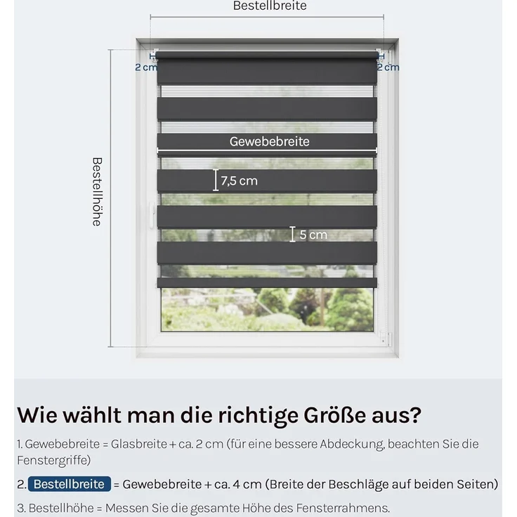 WOLTU Doppelrollo Klemmfix ohne Bohren Anthrazit B90 x H150 cm, Duo Rollo Zebrarollo Fensterrollo Klemmrollo Seitenzugrollo Easyfix lichtdurchlässig & verdunkelnd Rollos für Fenster und Tür – Bild 6