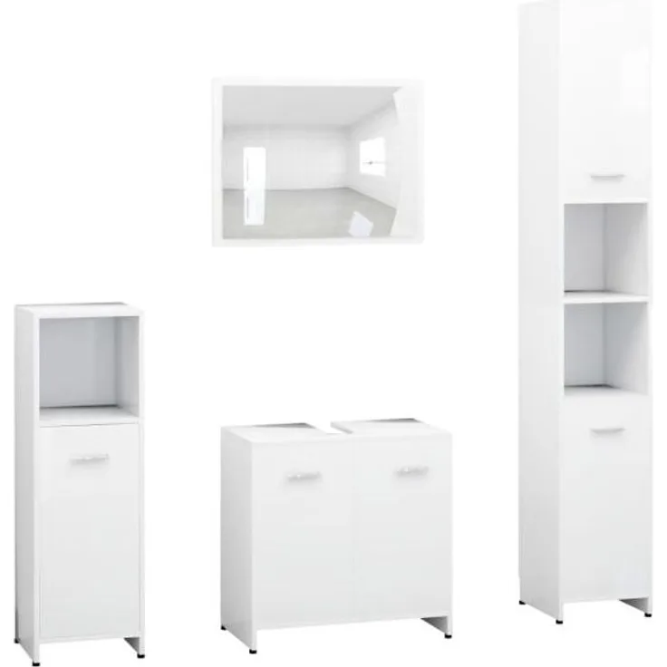vidaXL 4-tlg. Badmöbel-Set Weiß Spanplatte [3056880]