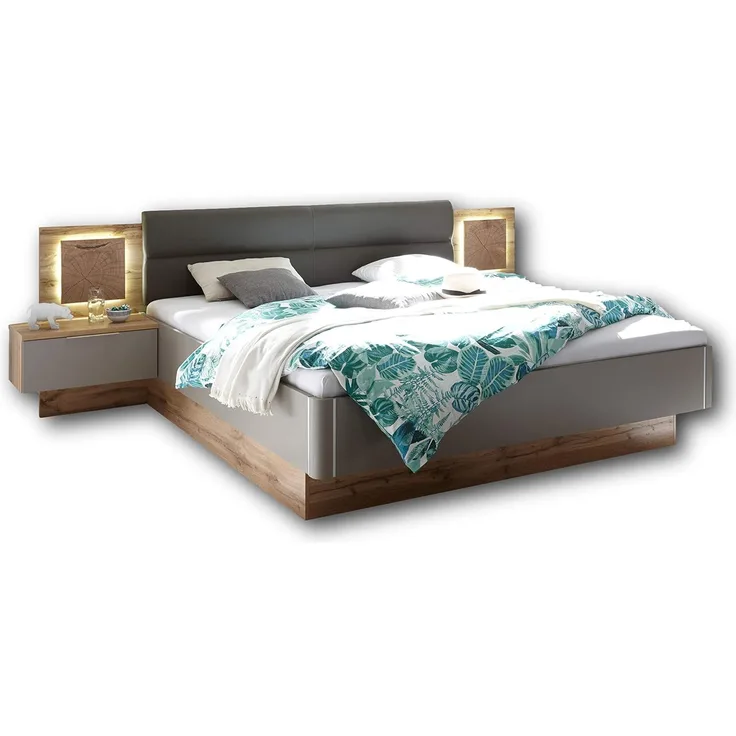 Doppelbett Nachtkommoden CAPRI Bett Ehebett Schlafzimmer 180x200 grau Eiche
