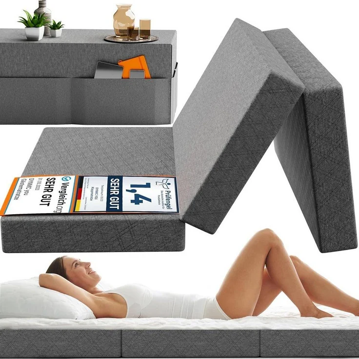 DYNMC you Klappmatratze 120 x 195 x 14 cm - Gästematratze Klappbar für 2 Mittel Hart H3 - Test SEHR GUT - Gästebett Klappbar mit Husse - Faltmatratze Oeko TEX Standard - Bodenmatratze – Bild 5