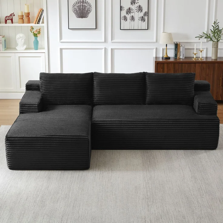 ZUBALIYA Knochenloses Sofa, L‑förmiges Cloud‑Ecksofa mit tiefem Sitzkomfort – ohne Montage, modulares Schlafsofa, 66 x 152 x 238 cm, Schwarz, Rechts – Bild 1