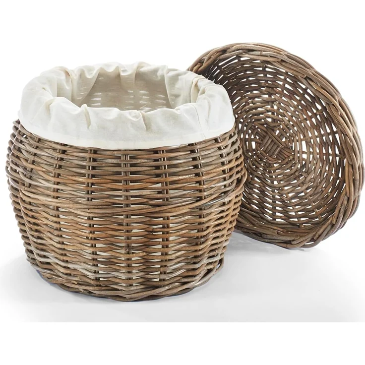 Kobolo Aufbewahrungskorb Wäschebehälter - Rattan - Stoffeinsatz und Deckel (1 St) – Bild 2