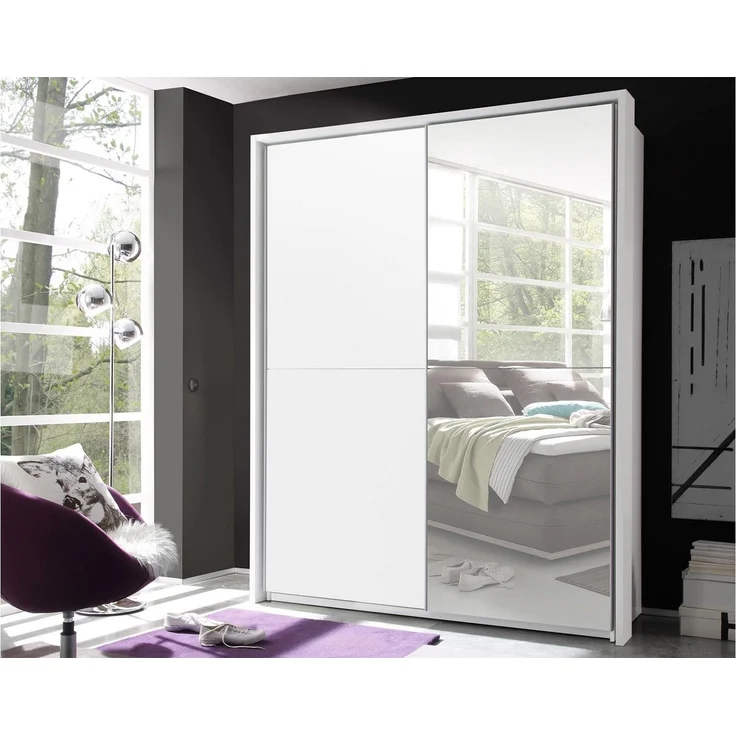 Schwebetürenschrank PULS Kleiderschrank Schrank Schlafzimmer 170cm weiß Spiegel – Bild 2