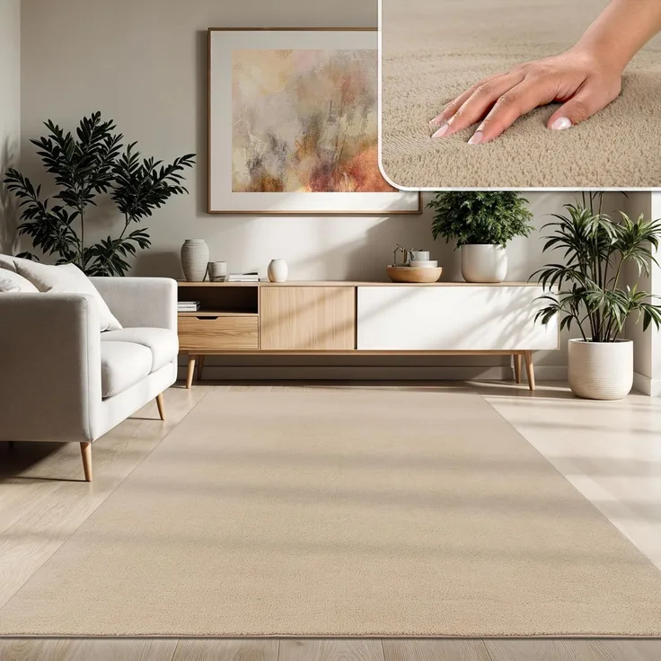 Paco Home Waschbarer Teppich Wohnzimmer Schlafzimmer Kurzflor rutschfest Flauschig Weich Moderne Einfarbige Muster, Grösse:140x200 cm, Farbe:Beige 2