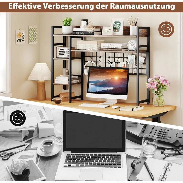 KOMFOTTEU Bücherregal, Schreibtischregal Tischregal Aufsatzregal mit Ablagefächern – Bild 3