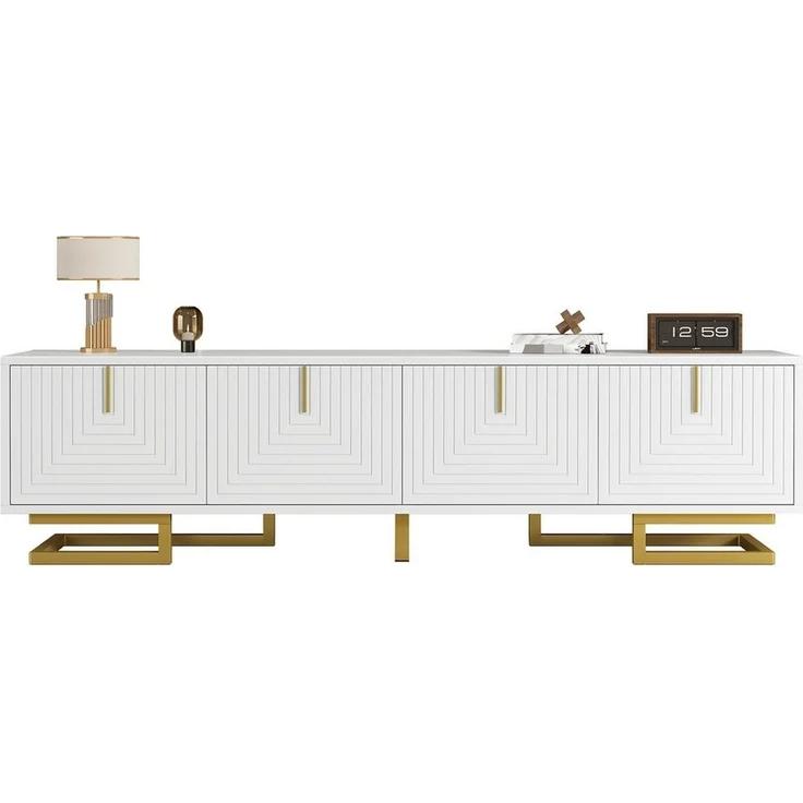 BlingBin TV-Schrank TV-Ständer Fernsehschrank (1-St, mit strukturierten Türen, goldene Griffe und goldene Beine) Modernes Design,160×38 ×44,5cm – Bild 1