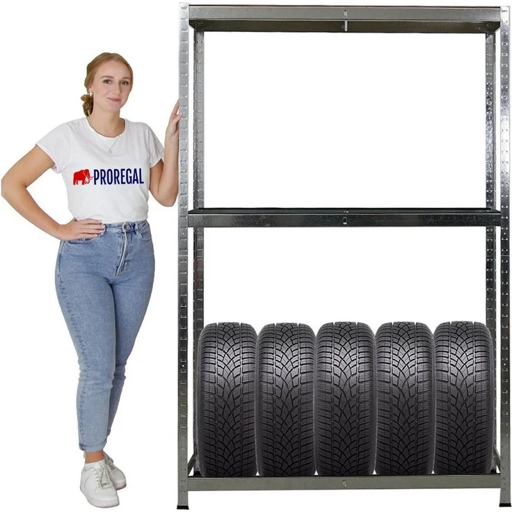 PROREGAL® Schwerlastregal Reifenregal RAGNAR 180x120x40cm 8 Reifen auf 2 Ebenen + Ablage – Bild 5