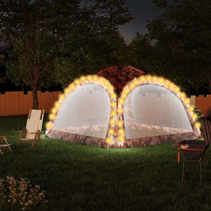 Partyzelt, Gartenzelt mit LED und 4 Seitenwänden 3,6x3,6x2,3 m Tarnfarben – Bild 1