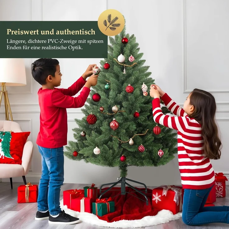 SALCAR 150 cm Künstlicher Weihnachtsbaum, naturgetreuer Tannenbaum mit 458 Spitzen, grüne Nordmanntanne mit Klappsystem, ca. 106 cm übergroßer Baumdurchmesser – Bild 4