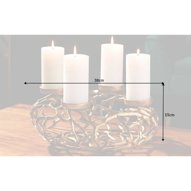 Stilvoller Kerzenständer Kranz CANDELA 38cm gold Aluminium Kerzenhalter – Bild 8