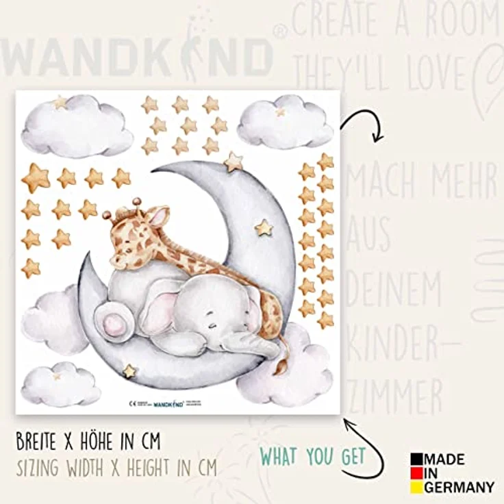 WANDKIND Wandtattoo Elefant und Giraffe auf dem Mond V325 (Giraffe Elefant) – Bild 3