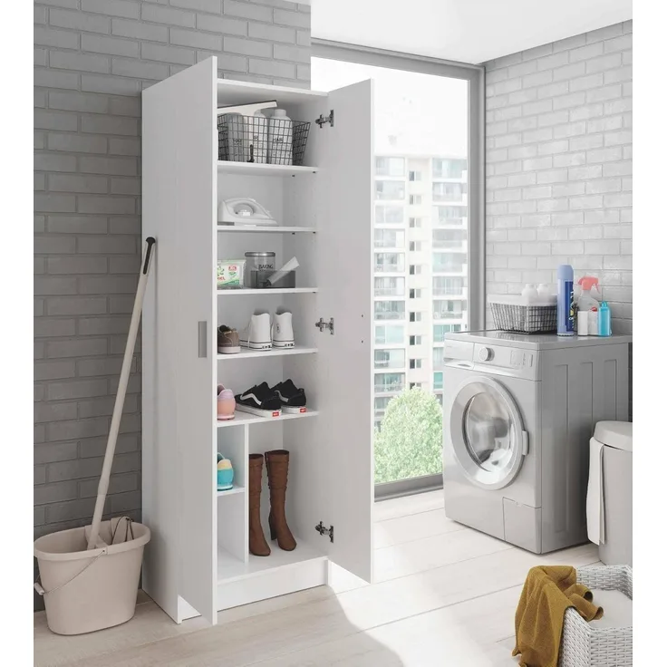 Dmora - 2-türiger Mehrzweckschrank Portsmouth, Zusatzschrank, Moderner Schuhschrank, Vertikales Schuhregal, 59x37h180 cm, Weiß