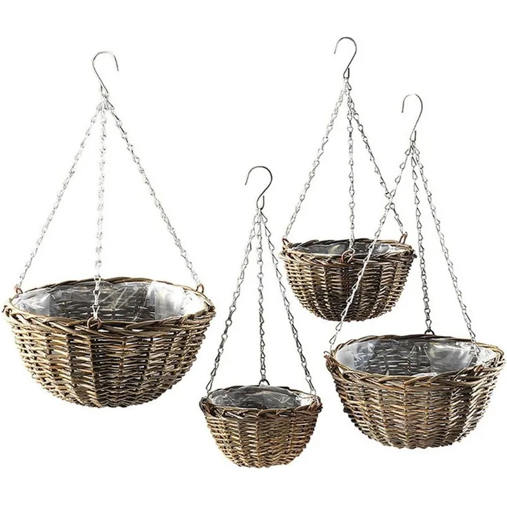 Kobolo Blumenampel Pflanzenampel aus ungeschälter Weide (4er Set)