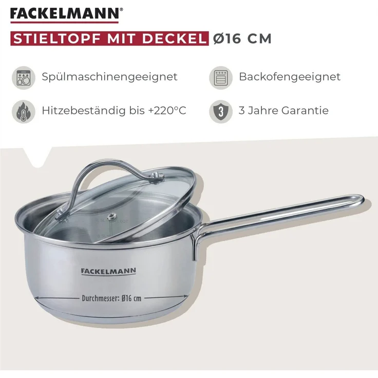 FACKELMANN Kochtopf Edelstahl-Stieltopf, Kochtopf, Saucepan, Suppentopf, Schmortopf – Bild 2