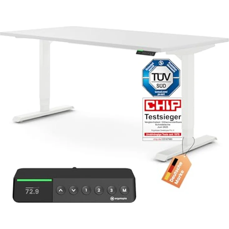 Desktopia Pro X - Elektrisch höhenverstellbarer Schreibtisch / Ergonomischer Tisch mit Memory-Funktion, Weiß, Gestell Weiß, 180x80 cm – Bild 2