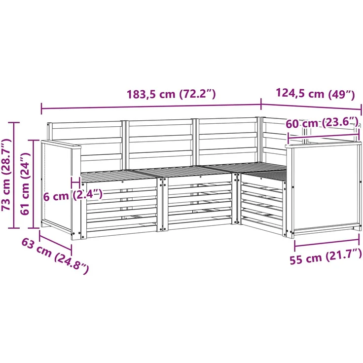 vidaXL Outdoor-Sofagarnitur 4 stk. 4-Sitzer Natur Massivholz Akazie 3384285 – Bild 6