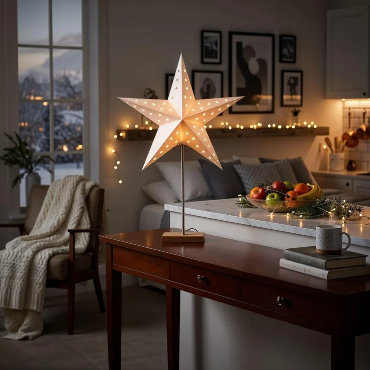 Levandeo® LED Stern, LED Stern Weiß H65cm mit Standfuß Weihnachten Leuchtstern – Bild 3