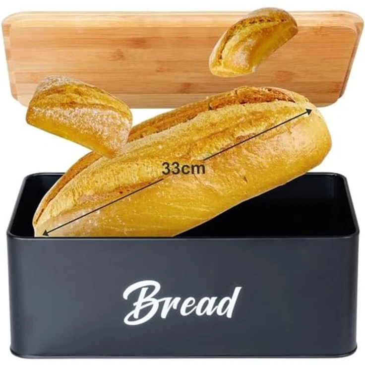 Brotkasten VILDE Set mit Behältern Metall-Bambusplatte schwarz 4-teilig – Bild 7