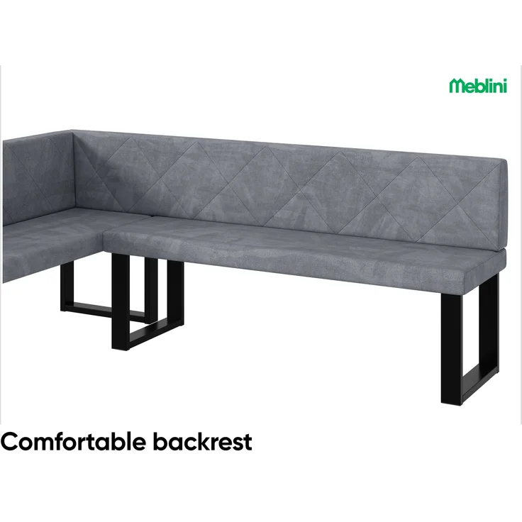 MEBLINI Eckbank für Esszimmer mit ausziehbarem Tisch - Küchenbank - Essecke - Sitzecke Küche - ERIC - U-Beine 142x196x87cm Links - Grau Samt/B Weiß Matt – Bild 5