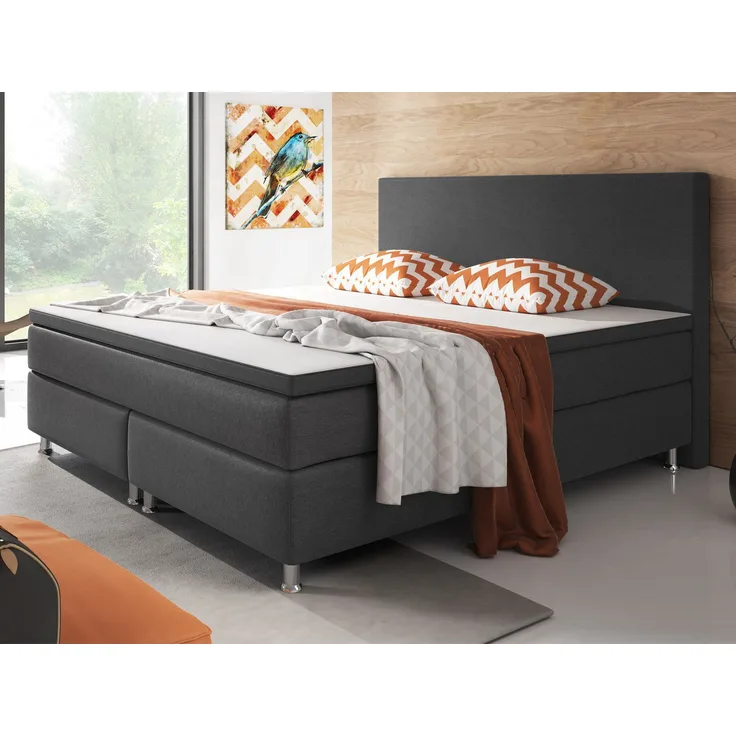 Boxspringbett Berlin 180x200 cm Webstoff Anthrazit