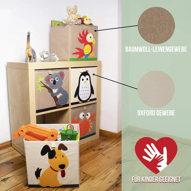 LIFENEY Aufbewahrungsbox Kinder mit Eule Motiv I Spielzeugbox mit Tiermotiv passend für Würfelregale I Ordnungsbox für das Kinderzimmer I Aufbewahrungskorb Kinder – Bild 3