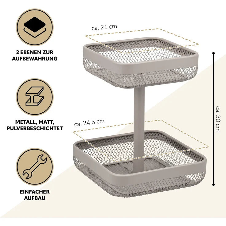 eluno 2-stöckige eckige Obstetagere / Brotkorb, Metall, taupe, 20 x 20 cm und 25 x 25 cm – Bild 7