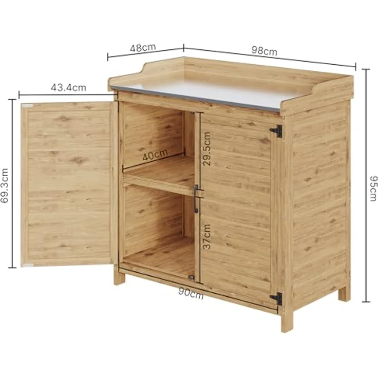 Bealife Pflanztisch mit Unterschrank, Gartenschrank mit Arbeitsplatte mit 1 Bewegbarer Einlegeboden für den Innen- und Außenbereich (Natur, 48T x 98B x 95H) – Bild 4