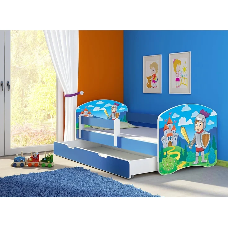 ACMA Kinderbett Jugendbett mit Einer Schublade und Matratze Blau mit Rausfallschutz Lattenrost II 140x70 160x80 180x80 (32 Ritter, 140x70 + Bettkasten) – Bild 2