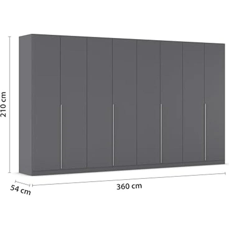 Rauch Möbel Alabama, Kleiderschrank für Schlafzimmer, Kinderzimmer, Wohnzimmer, Garderobe, Flur, 8-türig, mit Zubehör Basic, Farbe Grau metallic, Schwarz, Breite 360 cm – Bild 3