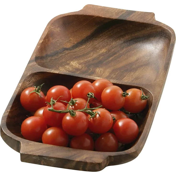 Premier Housewares Rechteckiger Servierteller mit 2 Bereichen und Griffen aus Akazienholz 4 x 32 x 18 cm