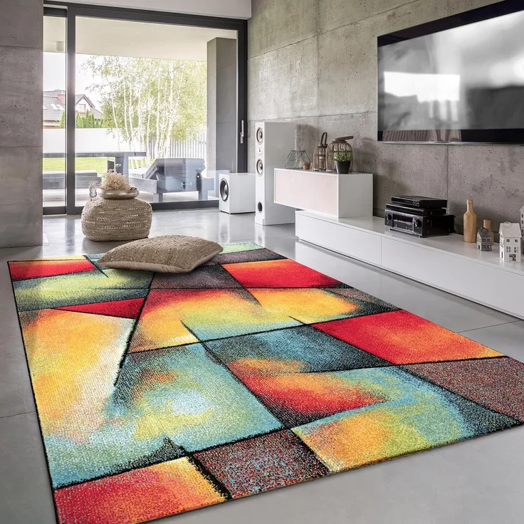 Paco Home Teppich Wohnzimmer Kinderzimmer Kurzflor Moderne 3D Optik Kariert Geometrische Muster, Grösse:120x170 cm, Farbe:Bunt 6 – Bild 1
