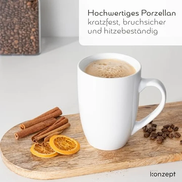 KONZEPT Becher Große Kaffeebecher 500ml (2er-Set) – Becher aus hochwertigem Porzellan, 2-tlg, stilvoll für Kaffee, Tee & Heißgetränke – Bild 6