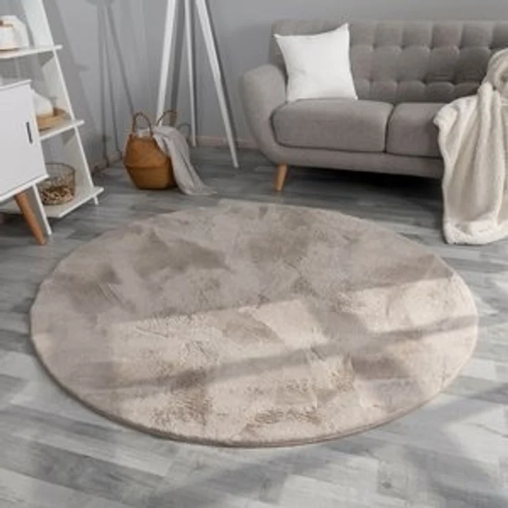 TT Home Teppich, Rund, Höhe: 14 mm, Wohnzimmer Hochflor Teppich Kunstfell Modern Unifarben Flauschig Weich – Bild 6