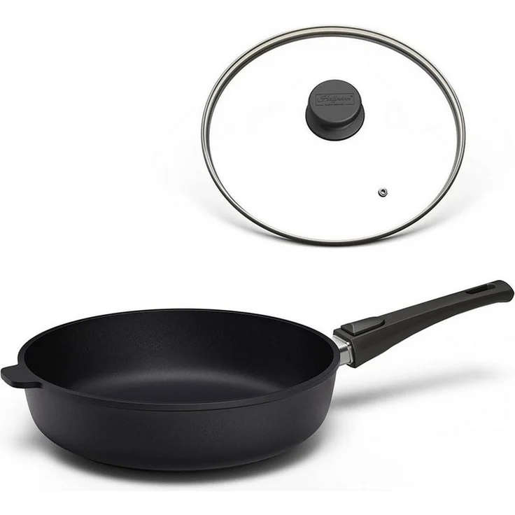 Hoffmann Germany Bratpfanne STONIQ PFAS-frei Ø 28 cm hoher Rand mit Deckel – Made in Germany, Aluguss (Set, 2-tlg, 1x Pfanne Ø 28 cm mit hohem Rand + 1x Deckel), abnehmbarer Griff, backofenfest bis 300°C, Induktion Schmorpfanne – Bild 5