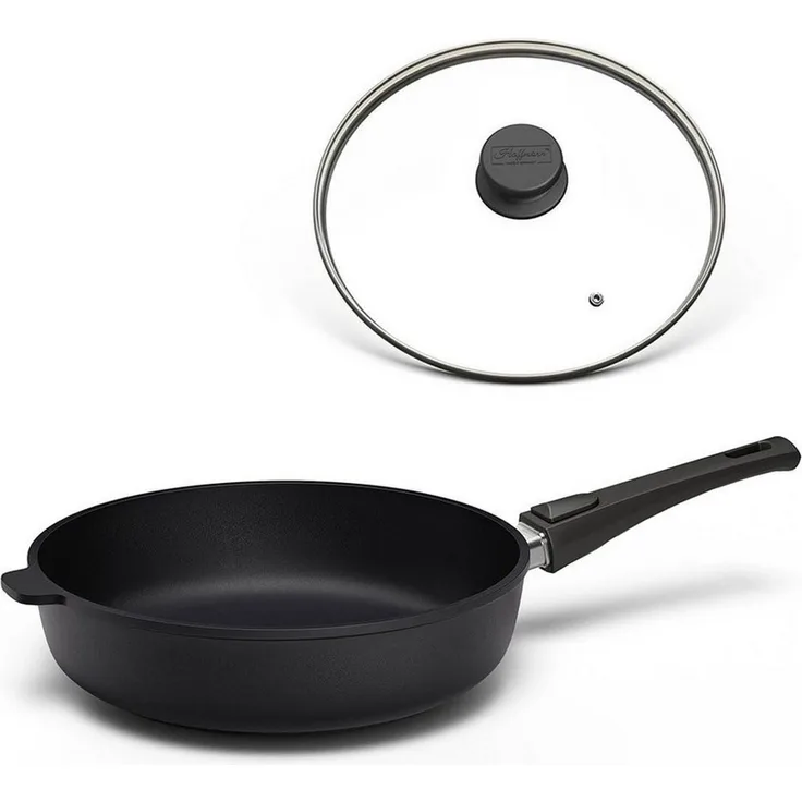 Hoffmann Germany Bratpfanne STONIQ PFAS-frei Ø 24 cm hoher Rand mit Deckel – Made in Germany, Aluguss (Set, 2-tlg, 1x Pfanne Ø 24 cm mit hohem Rand + 1x Deckel), abnehmbarer Griff, backofenfest bis 300°C, Induktion Schmorpfanne