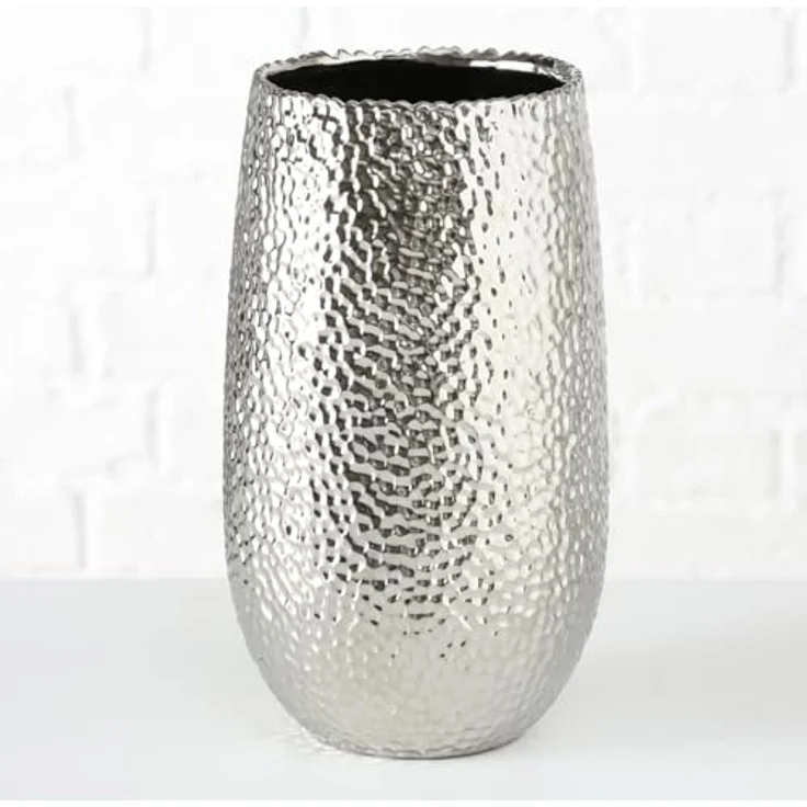 Boltze Vase Lajos, elegante Silberne Keramikvase, Höhe 31 cm, Metallic-Optik, wasserdicht für frische Blumenarrangements – Bild 3