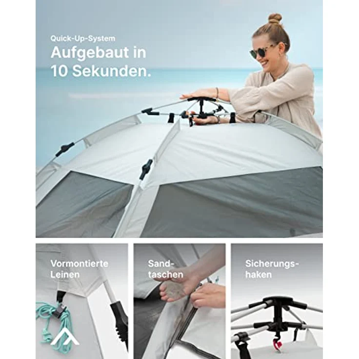 qeedo Quick Palm Strandmuschel mit UV-Schutz (UV80) & kleinem Packmaß - Leichtes, schnell aufzubauendes Strandzelt (Quick-Up System) bietet Sonnenschutz & Windschutz, blau – Bild 3