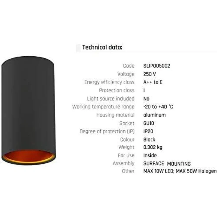 Deckenspots schwarz D-70mm GU10 IP20 Röhre goldenes Auge – Bild 7