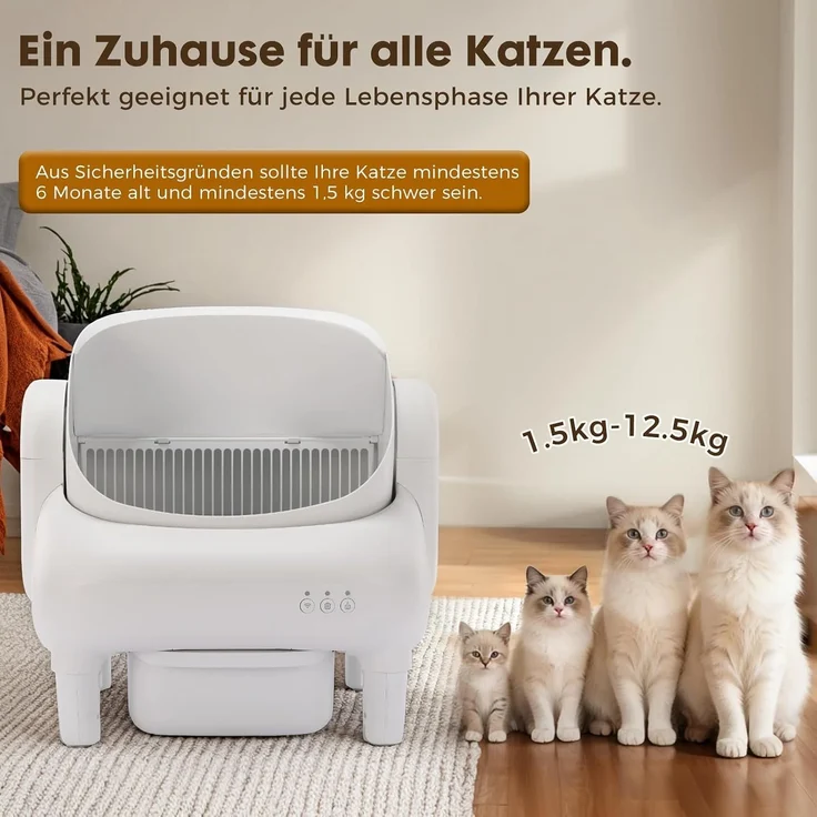 GTPLAYER Katzenklo Selbstreinigend, Selbstreinigende Katzentoilette mit Offenem Design, App-Steuerung & Sensoren, Automatisches Katzenklo mit Duftstein, Streumatte, Ideal für Mehrkatzenhaushalte, Weiß – Bild 3