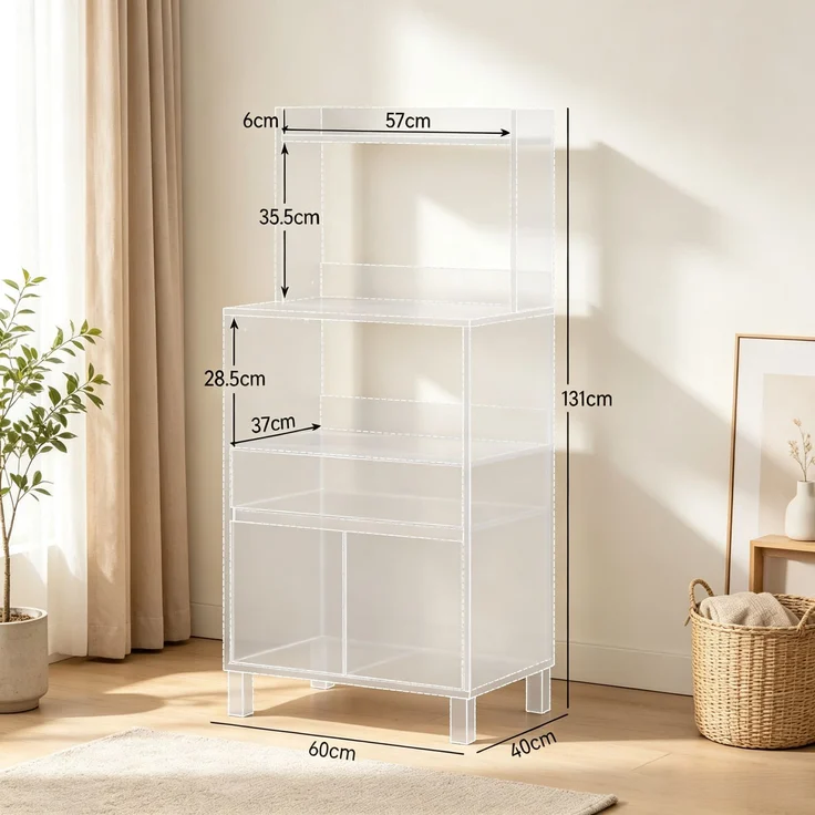ZUBALIYA Küchen‑Buffet Mikrowellenschrank mit Schrank, mit praktischer Küchenaufbewahrungsschrank für Haushalt und mikrowellenmöbel, 60.00 x 40.00 x 131.00 cm, mit Schubladen, Samt, Schwarz – Bild 3