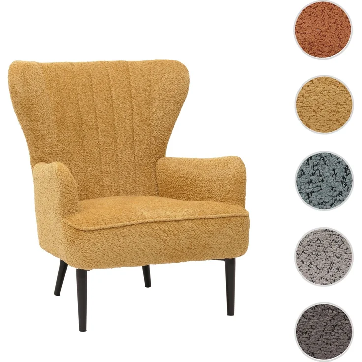 Lounge-Sessel HWC-K37, Cocktail-/Ohrensessel Polsterstuhl Retro Vintage Stoff Chenille (500g/m²) ~ gelb – Bild 10