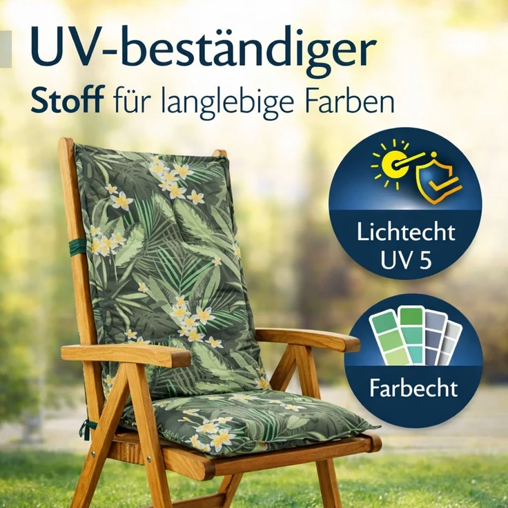 BURI 6x Auflagen Set Hochlehner für Gartenstühle 120x48x7cm Sesselauflagen Polster UV Lichtecht - Gartenstuhlauflagen Dschungel Muster Stuhlkissen mit Dicker Schaumstoff Füllung – Bild 5