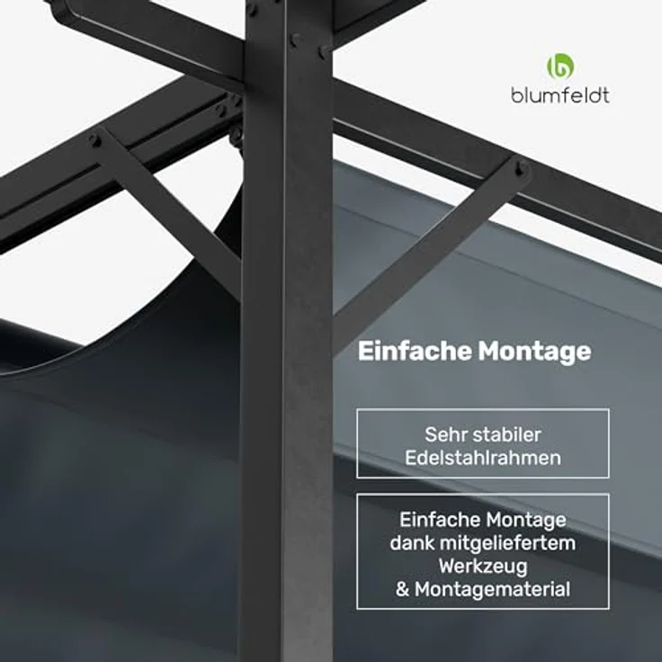 Blumfeldt Pergola 3x3 m - Wetterfestes Polyesterdach, Pulverbeschichteter Stahlrahmen, Ganzjährig Nutzbar, Einfache Montage, Modernes Design Für Garten & Terrasse – Bild 6