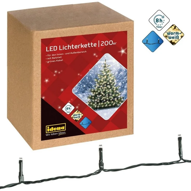Idena LED-Lichterkette Idena 31869 - LED Lichterkette mit 200 LEDs in Warmweiß, mit 8 Stunden – Bild 1