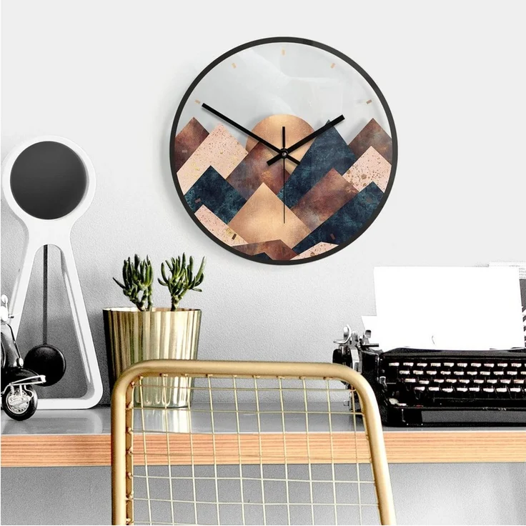 K&L Wall Art Wanduhr Vintage Glasuhr Boho Deko Wohnzimmeruhr Gebirge (Herbst Deko leise Wohnzimmer Wanduhr ohne Tick-Geräusche) – Bild 2
