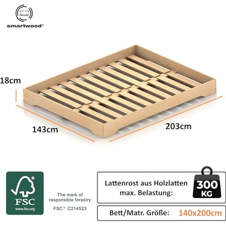 smartwood Kinderbett 140x200 Braun - Bodenbett aus Kiefernholz mit FSC-Zertifikat - Montessori Bett mit geradem Lattenrost bis zu 300 kg für Jungen und Mädchen - Einfache Montage - TILA 7 – Bild 3