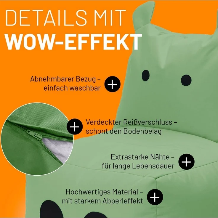 LUMALAND 'Animal Line Hippo' Kindersitzsack, indoor & outdoor, Polyester grün, 200 l – Bild 1