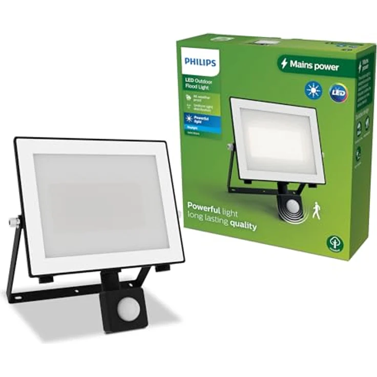 Philips Lois Flutlichtstrahler für den Außenbereich, inkl. Bewegungssensor, 50 Watt, 5000K Tageslicht, Schwarz – Bild 1