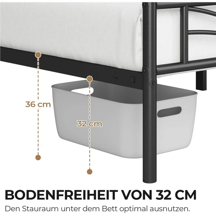 Yaheetech Metallbett mit Lattenrost, Wolkenmuster, Metall Schwarz, 90x200 cm – Bild 8