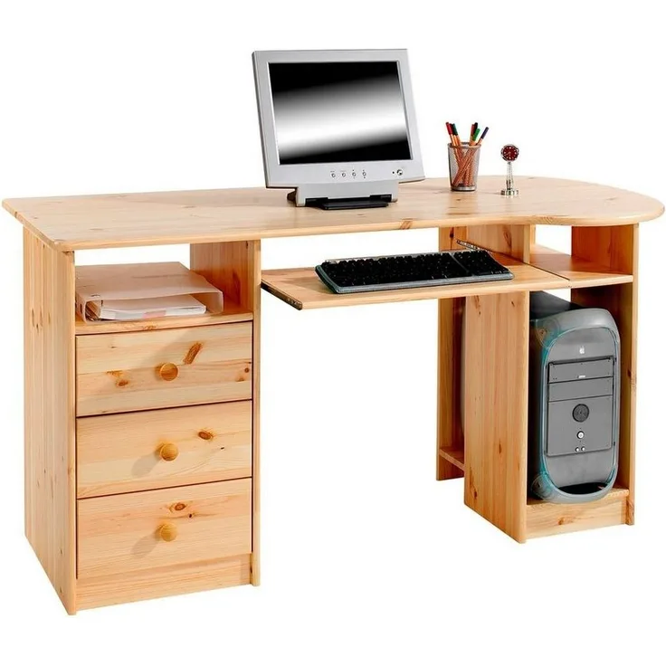 IDIMEX Schreibtisch BOB Computertisch PC-Schreibtisch, Kiefer massiv Natur lackiert mit Schubladen